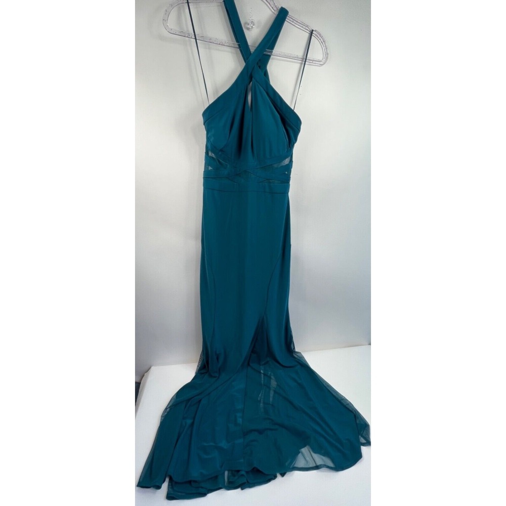 Morgan & Co Dress Women's Sz 7 Green Keyhole Criss Cross Front Strap Back Hook
